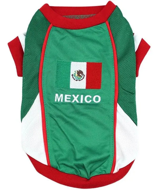 Parisian Pet 'Team Mexico' Dog & Cat T-Shirt – Patriotic Dog Shirt, Perfect for Soccer Fans – Red, White, Green
